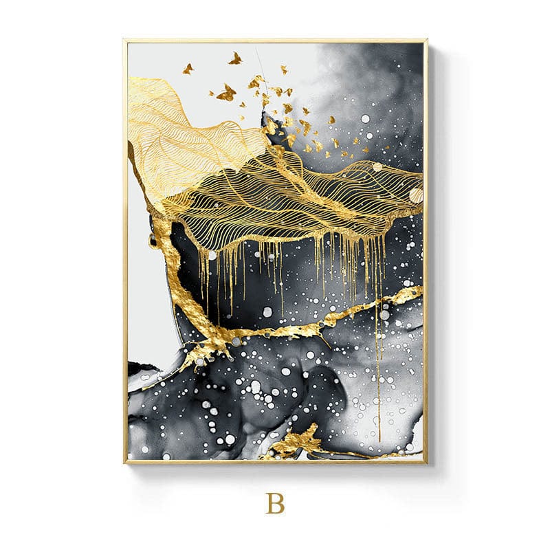 4U Wall Art B / 20X30cm Frameless Abstract Golden Black & White Wall Art - Frameless Oil Canvas Poster