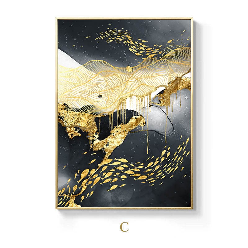 4U Wall Art C / 20X30cm Frameless Abstract Golden Black & White Wall Art - Frameless Oil Canvas Poster