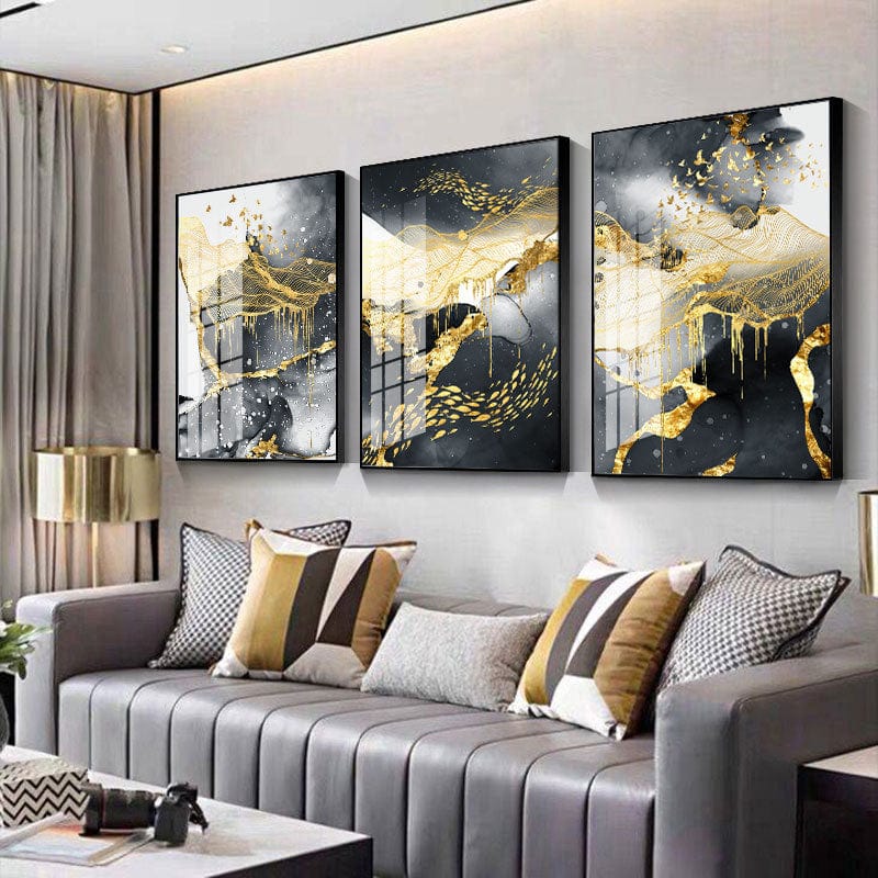 4U Wall Art Set / 20X30cm Frameless Abstract Golden Black & White Wall Art - Frameless Oil Canvas Poster