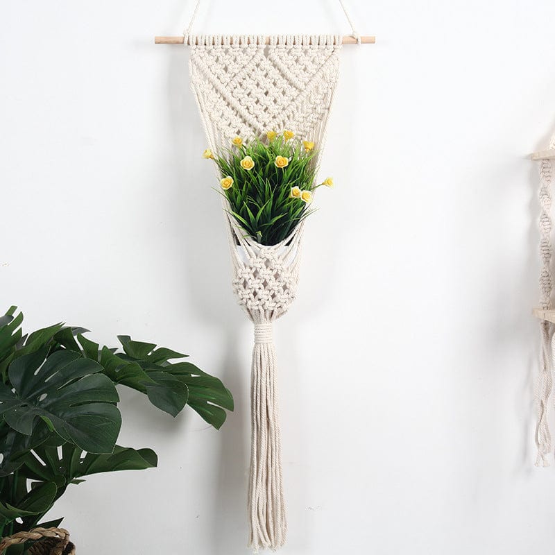 4U Woven Net Bag White / 30X70CM European Style Woven Net Bag - Floral Display Basket for Wall Decoration